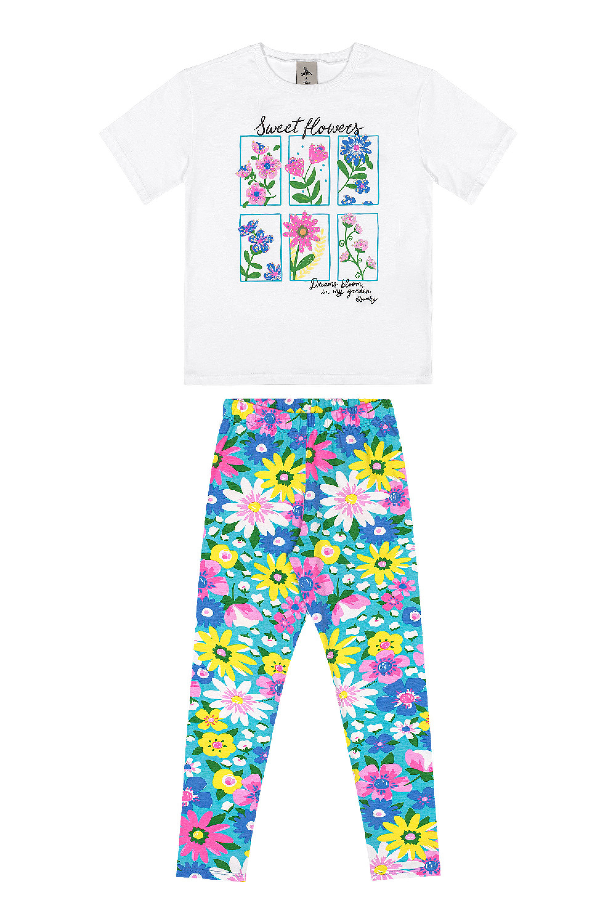 Conjunto Infantil Blusa com Strass e Calça Legging Floral (Branco) Quimby - Imagem 26